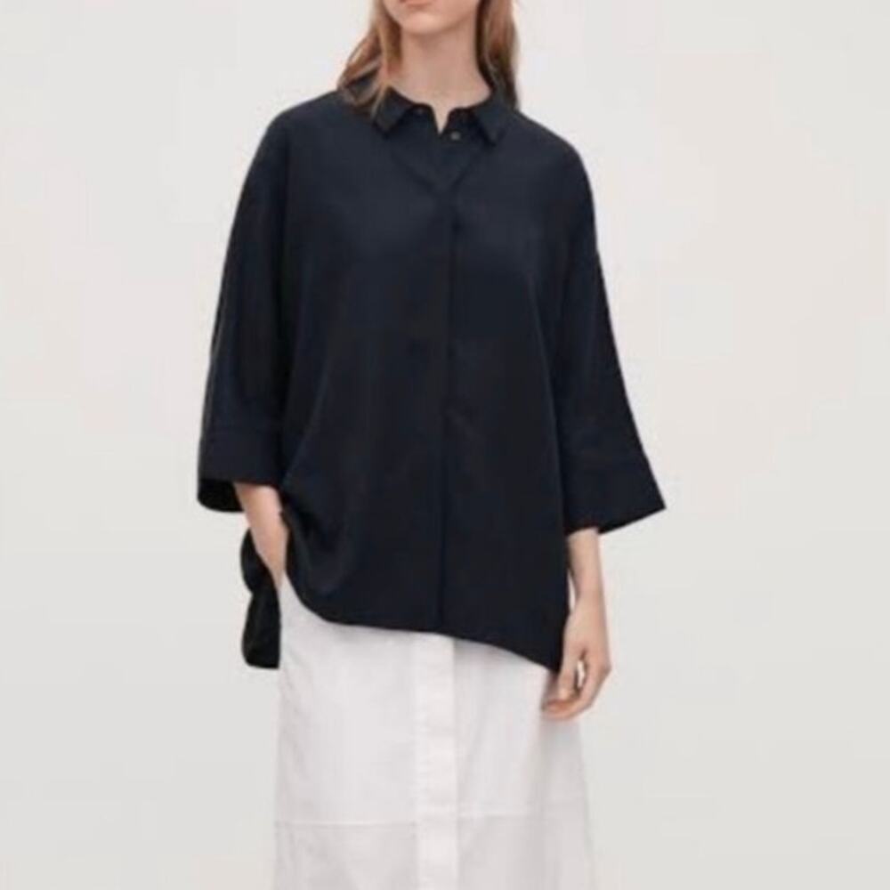 COS Black Oversized Lyocell Tunic Blouse Minimalist Quiet Luxury Top